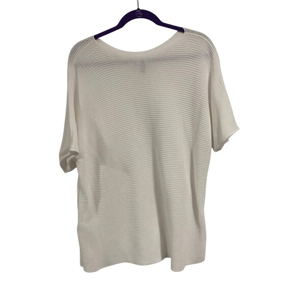 Eileen Fisher Organic Cotton Ribbed Short Sleeve White Sweater‎ Size L - Picture 4 of 8